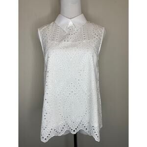 Tainan White Eyelet Collared Top Sz Small Medium